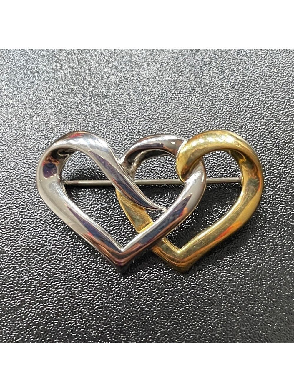 KREMENTZ Signed 1930s 1940s VINTAGE Gold Filled and Silver Double Heart Brooch